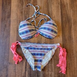 Eidon Blue White Pink Stripe Bikini Set